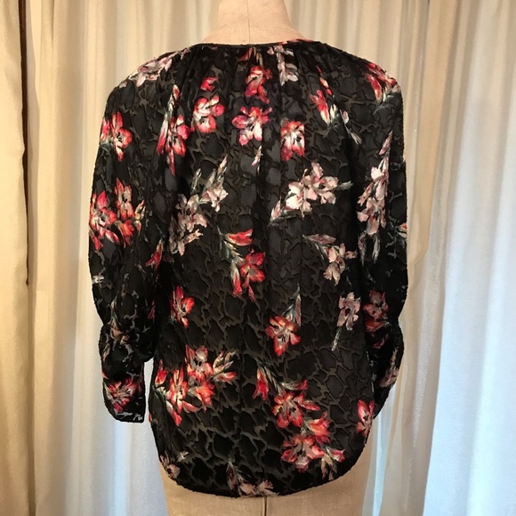Rebecca Taylor Velvet Floral Burnout Blouse 0 Blk - Picture 13 of 16